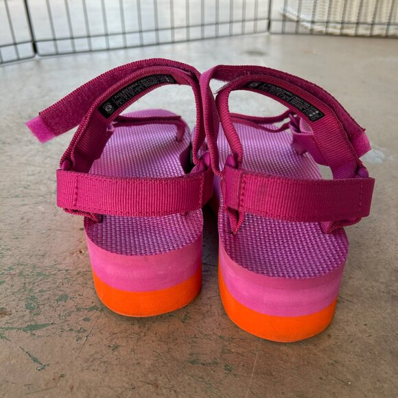 Teva Women's Flatform Universal Platform Pink Orange Sandal - Picture 3 of 8